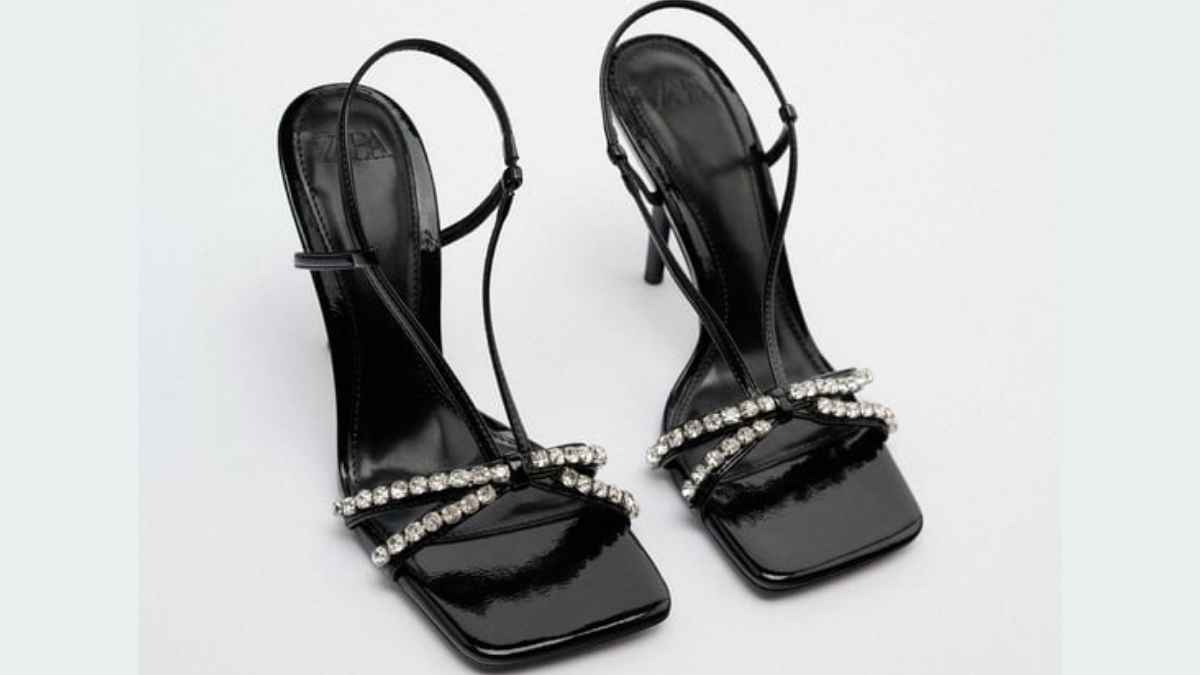 Rhinestone high heel sandals by Zara. Black