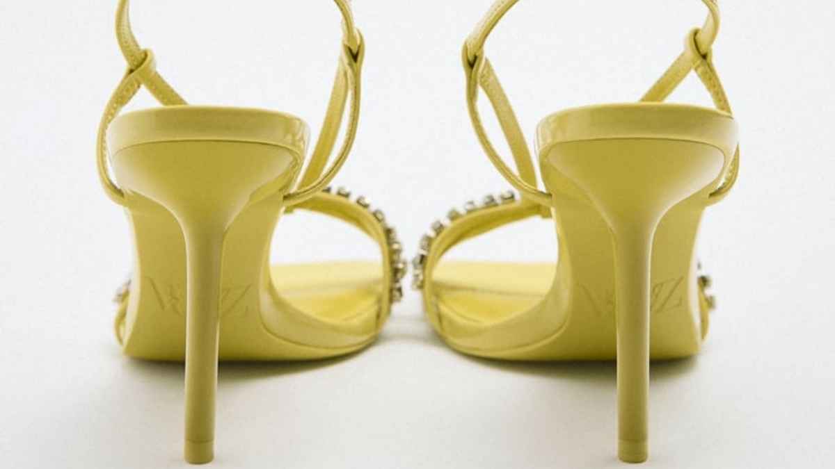 Rhinestone high heel sandals by Zara. Yellow