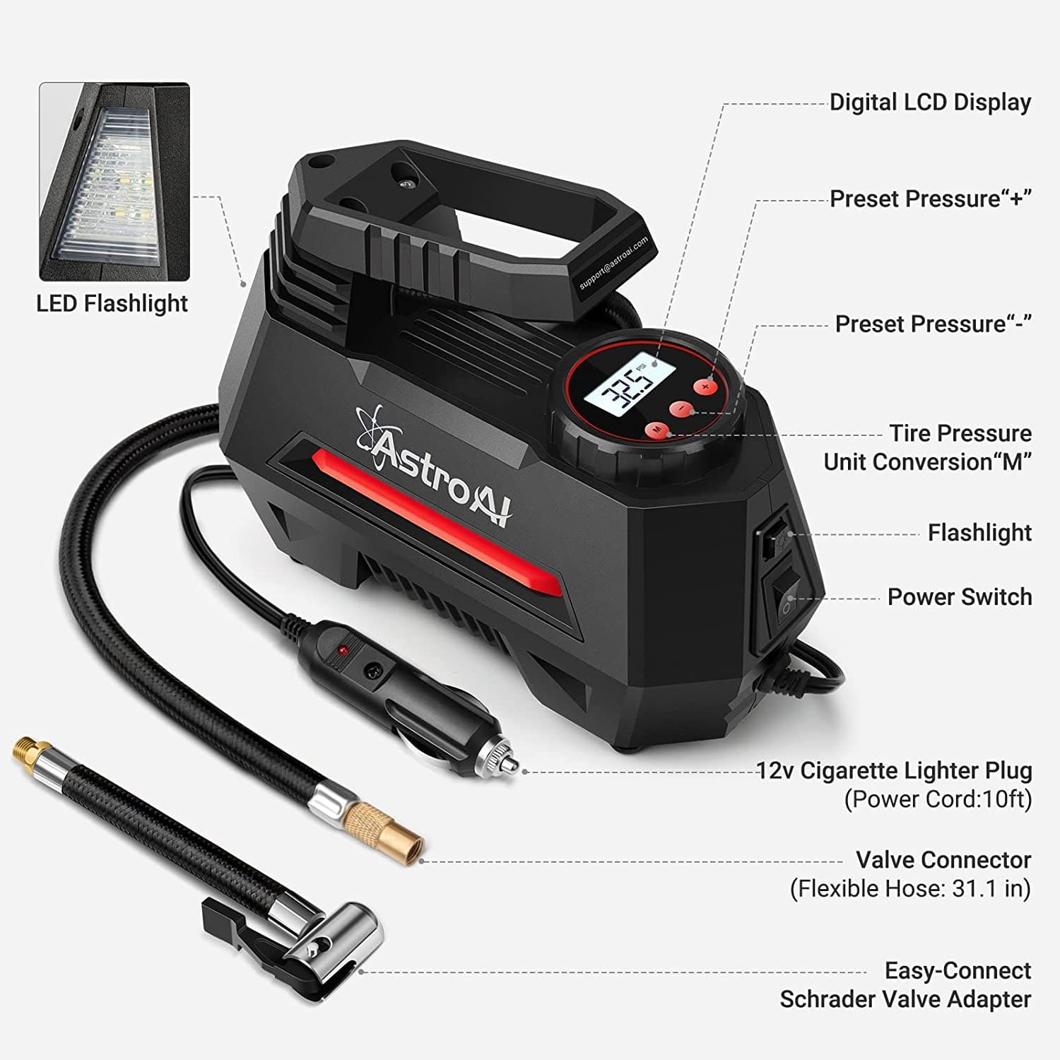 Amazon AstroAi Portable Air Compressor features
