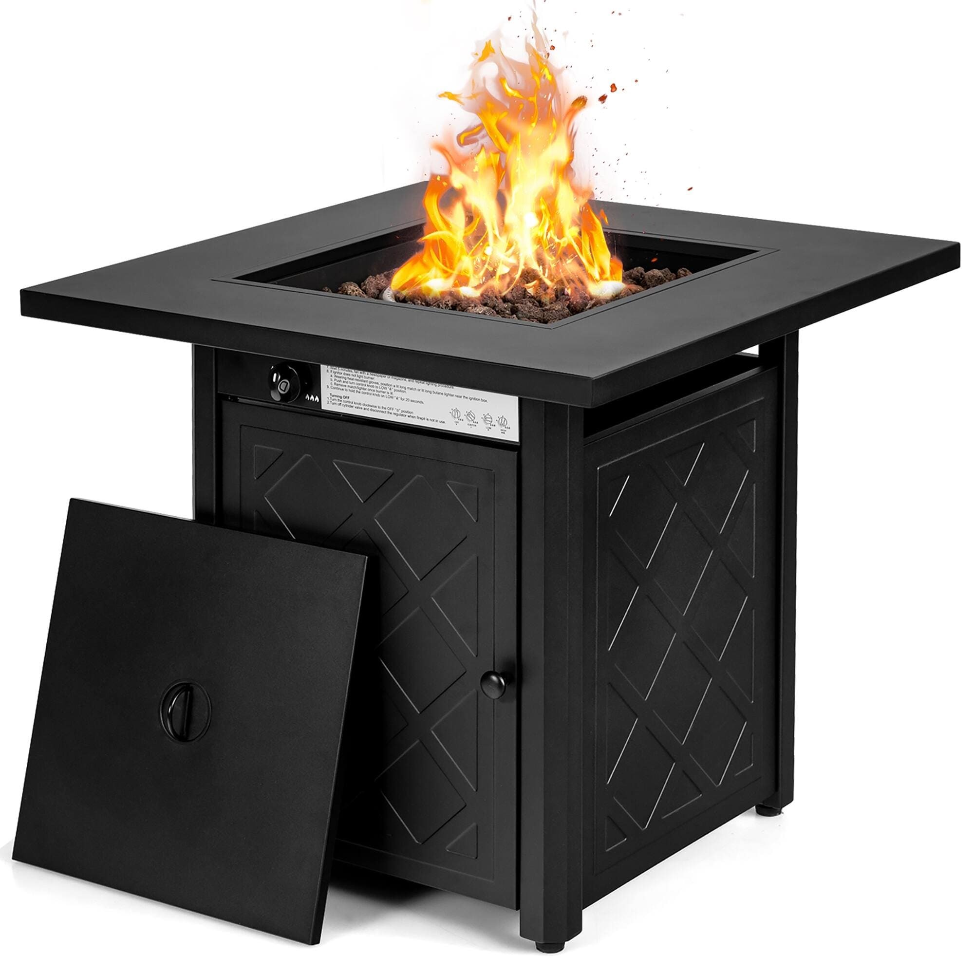 Square 30,000 BTU LP Gas Outdoor Fire Table with Black Fire Glass