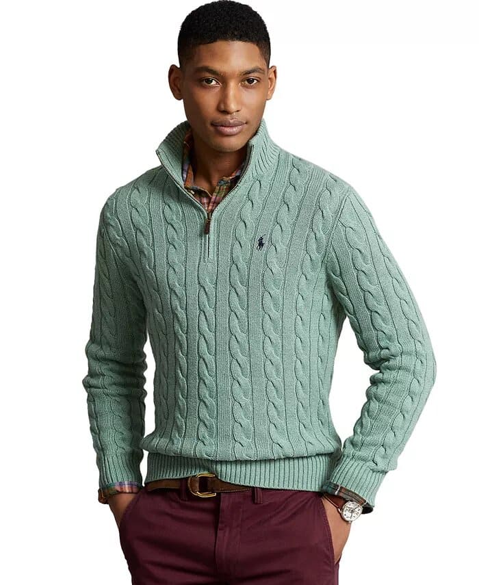 Macy's Men's Cable-Knit Cotton Quarter-Zip Sweater