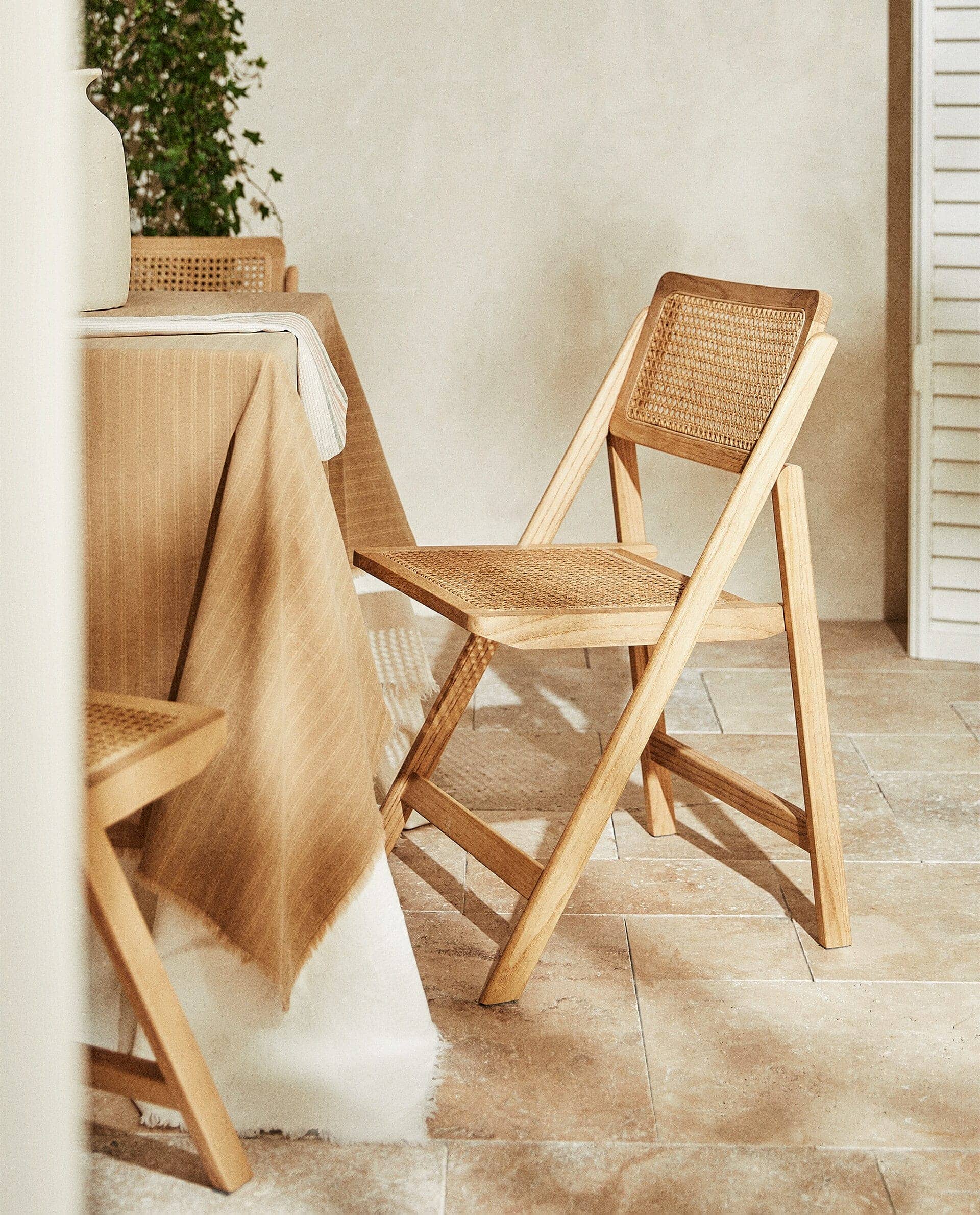 Rattan and Wood Folding Chair