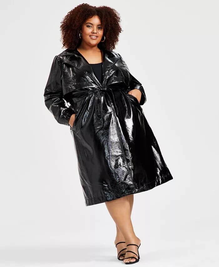 Trendy Plus Size Faux-Leather Trench Coat