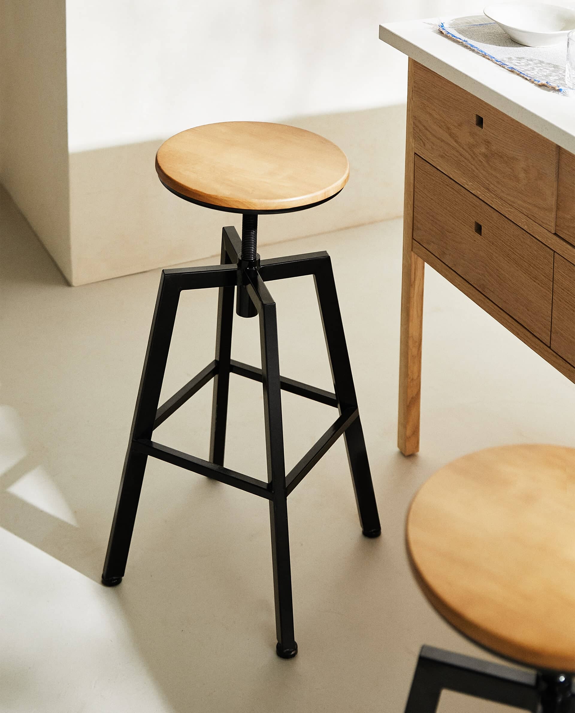 Wooden and Metal Swivel Stool