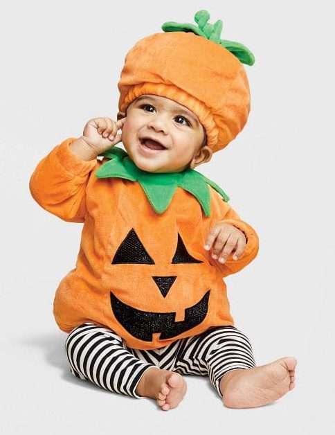 Baby Pumpkin Halloween Costume Pullover Top with Hat
