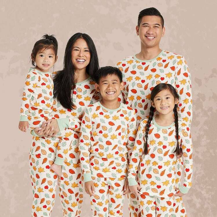 Fall-Leaf-Print-Matching-Family-Pajama-Set-Collection-Cream
