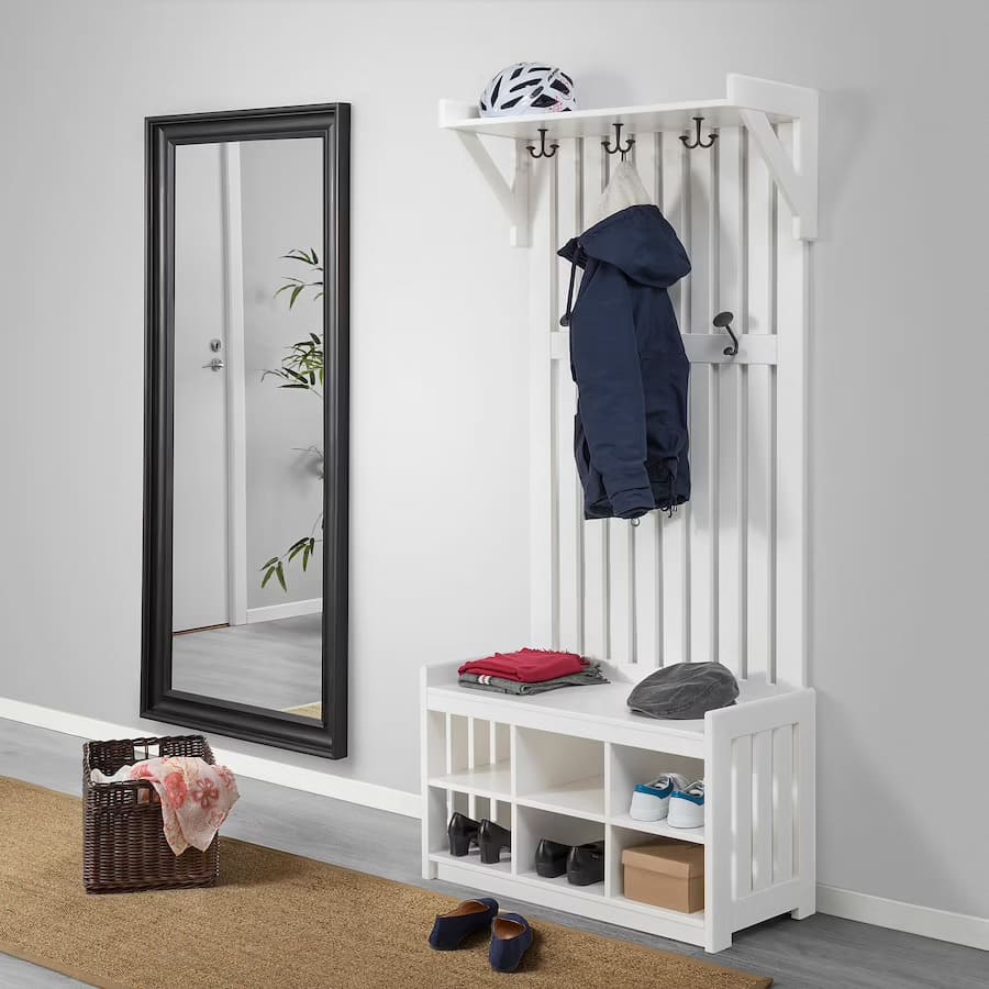 Coat rack with shoe storage bench