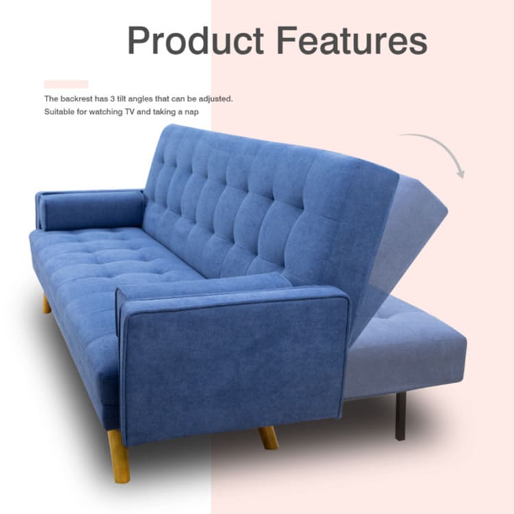 Vineego Linen Futon Sofa Bed Pin Tufted Split Back Convertible Reclining Sofa Fabric Bench Seat