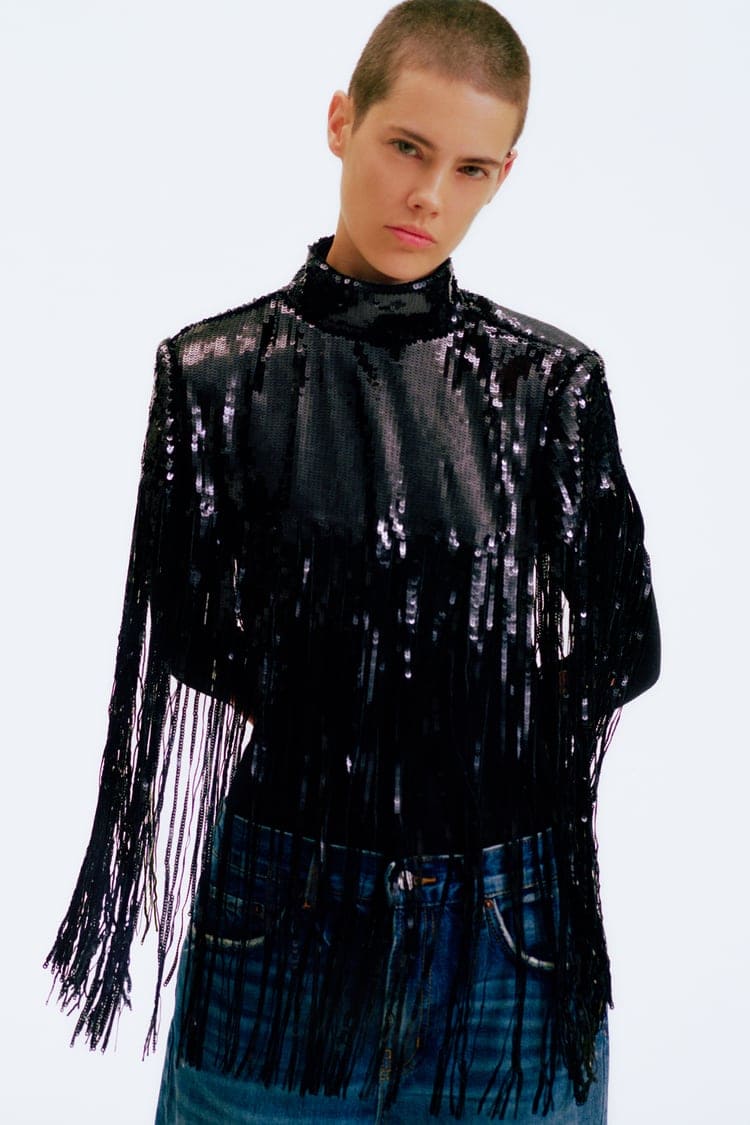 ZARA CAPE WITH SEQUINS FRINGES
