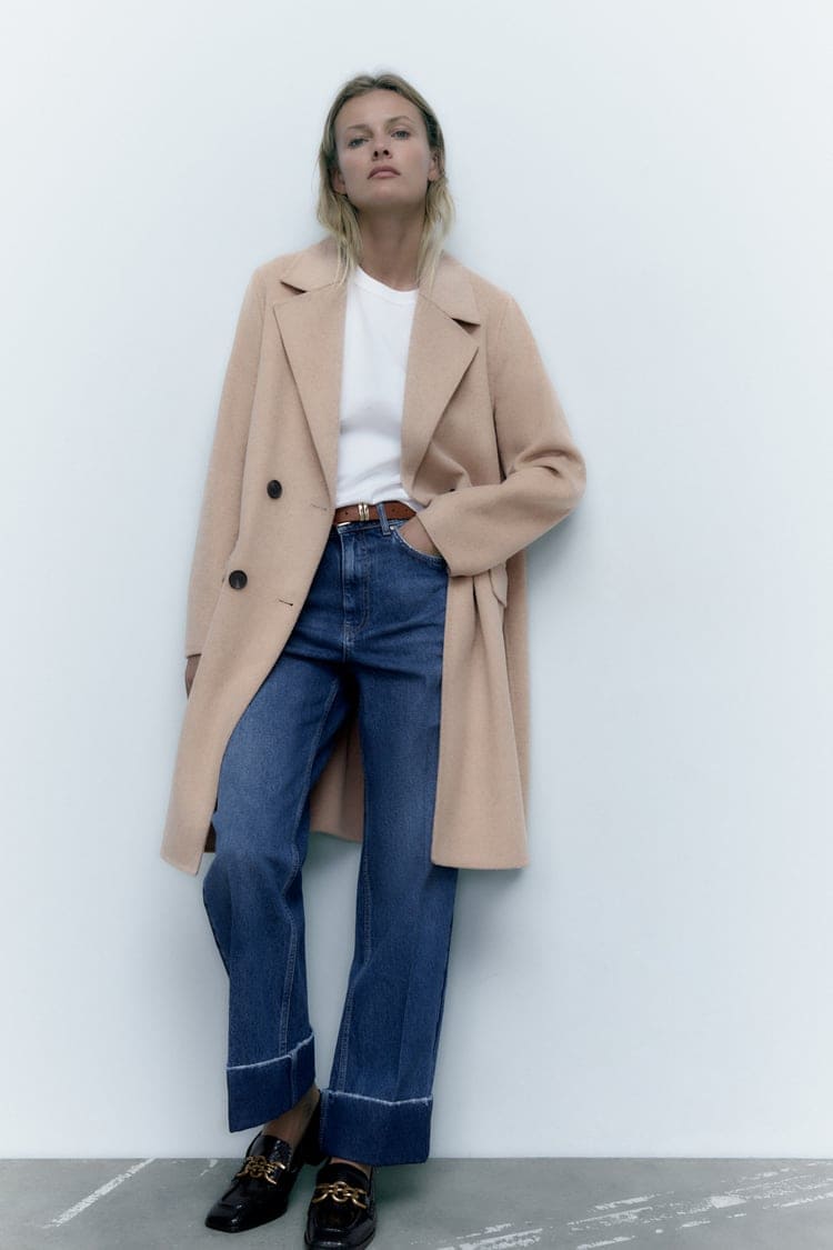 ZARA DOUBLE BREASTED WOOL BLEND COAT