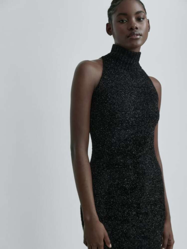 Zara Faux Fur Dress With Rhinestones 