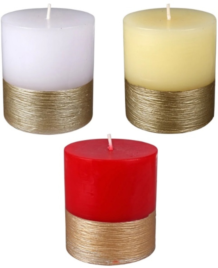 Two Tone Metallic Unscented Pillar Candles