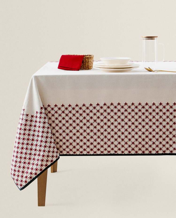 ZARA HOME EMBROIDERED DECORATIVE TABLECLOTH