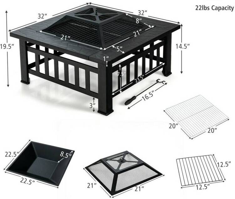 3 n 1 Outdoor Square Fire Pit Table 2 (1)