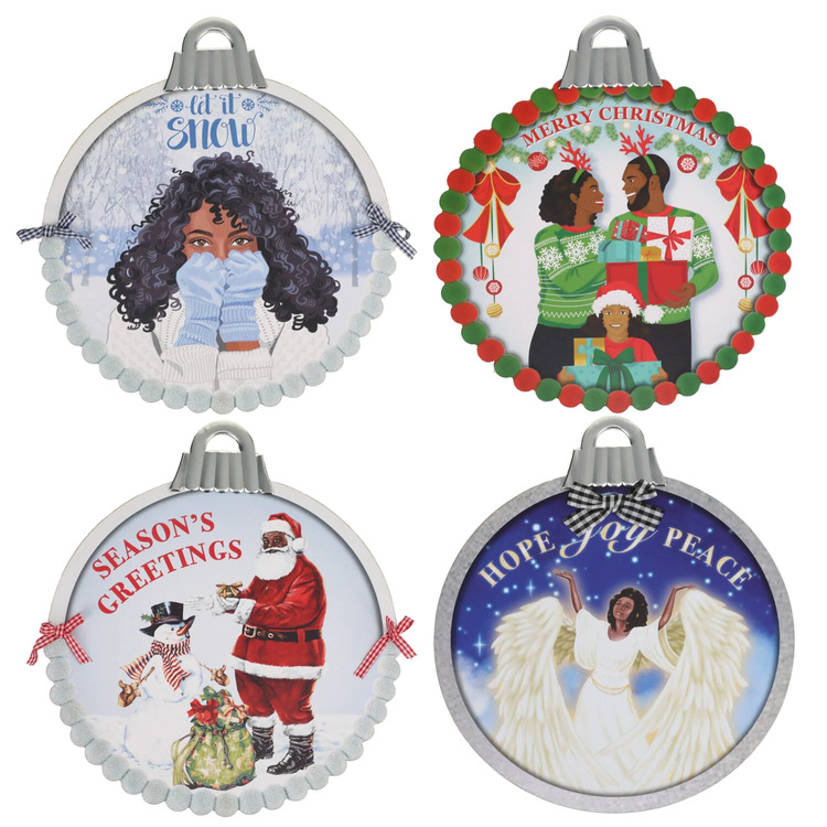 Dollar Tree Christmas House Festive African American Ornament Shaped Wall Signs