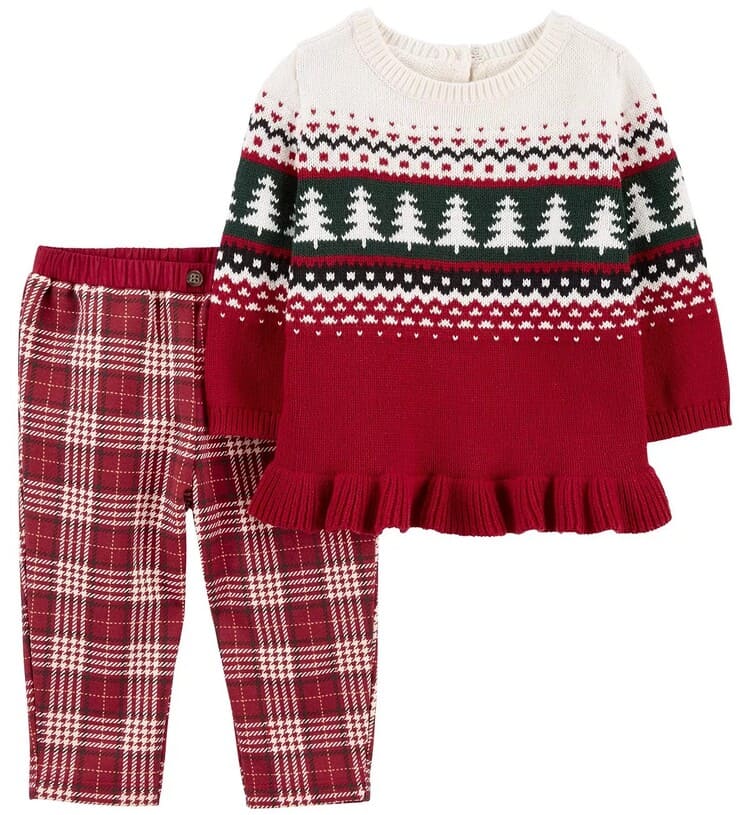 Macy's Baby Girls Holiday Peplum Sweater and Fleece Pant