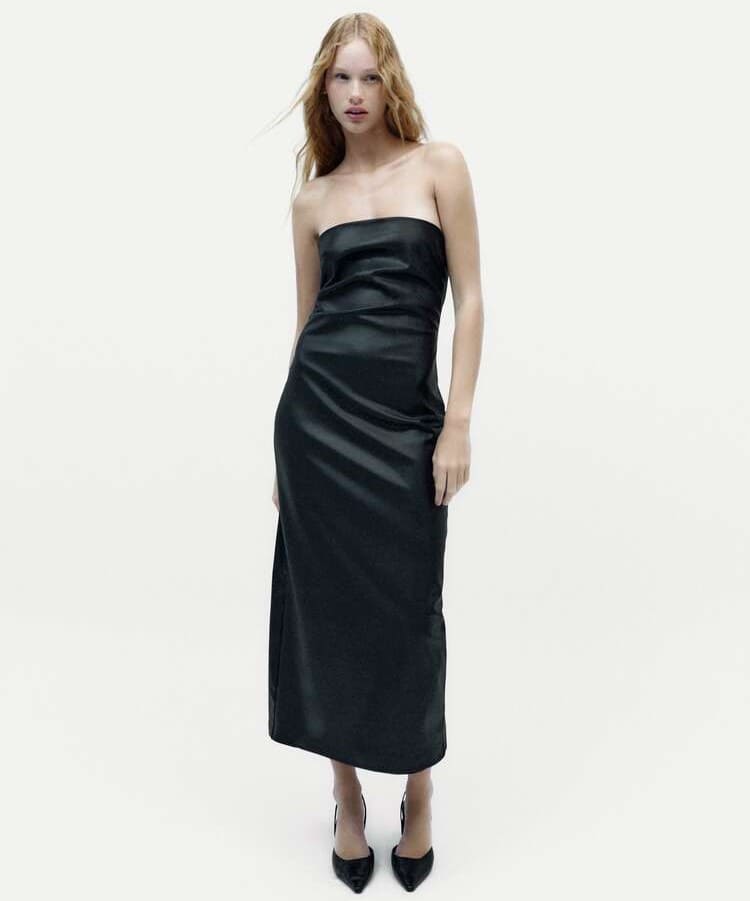 ZARA FAUX LEATHER MIDI DRESS