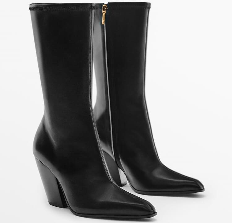 ZARA POINTED TOE LEATHER HIGH-HEEL BOOTS