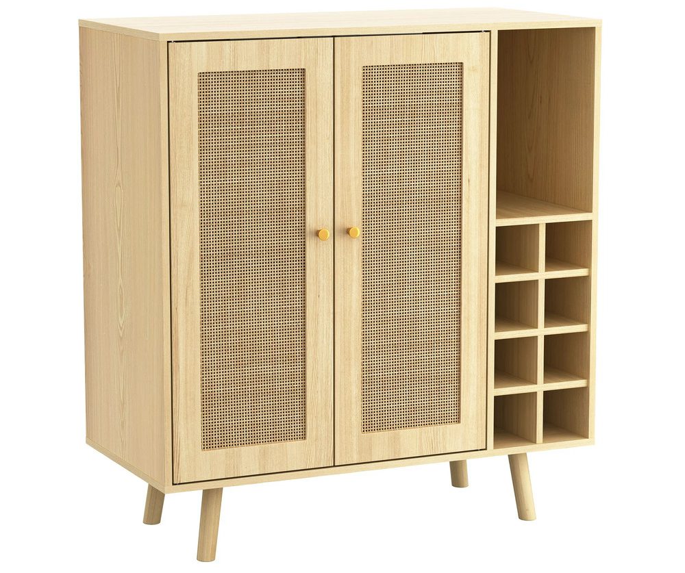 Atlantic Loft & Luv Coda Rattan Bar Cabinet with Wine Holder, Natural