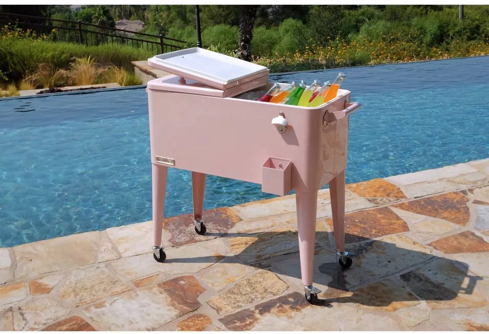 Portable Rolling Patio Cooler - Pink - Permasteel