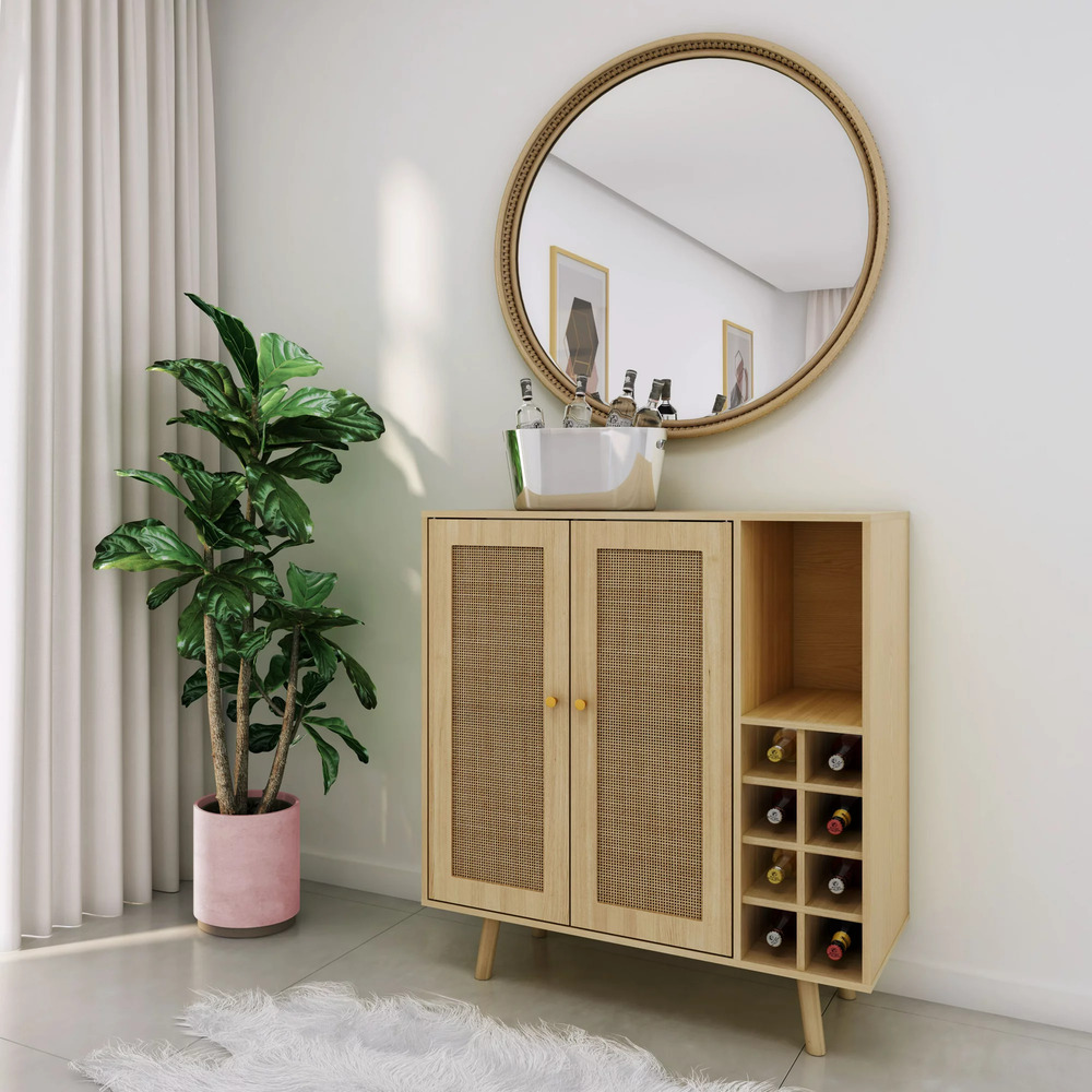 Walmart Atlantic Loft & Luv Coda Rattan Bar Cabinet with Wine Holder, Natural