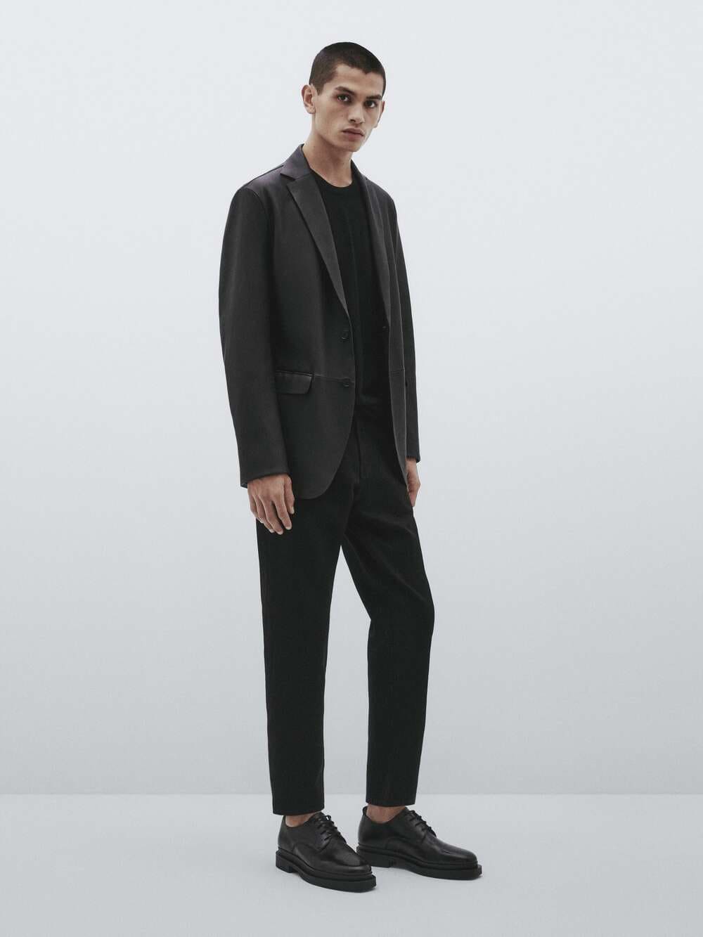 ZARA BLACK LEATHER BLAZER - STUDIO