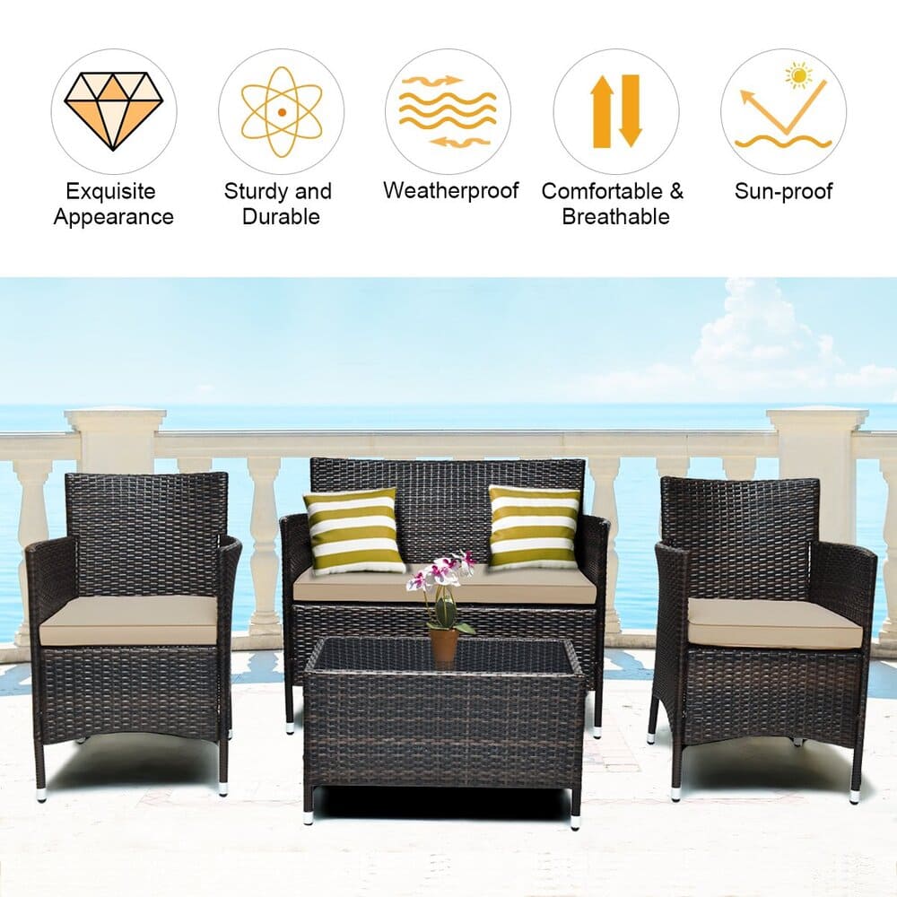 Costway 4PCS Rattan Patio Furniture Set Sofa Chair Coffee Table from Walmart