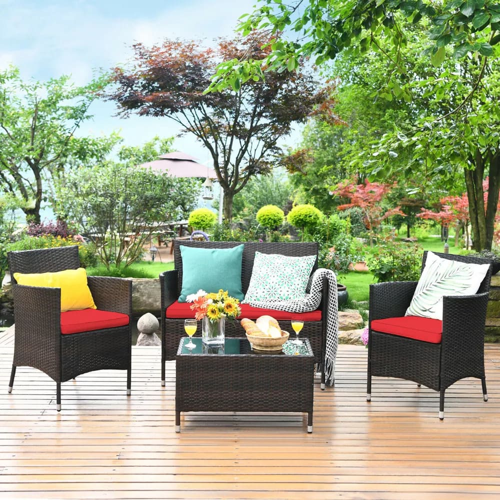 Costway 8PCS Rattan Patio Furniture Set Cushioned Sofa Chair Coffee Table