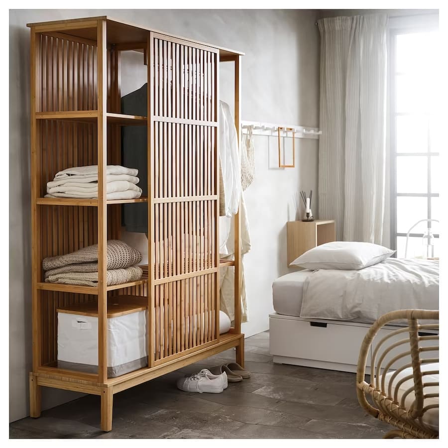 NORDKISA-Open-wardrobe-with-sliding-door bamboo