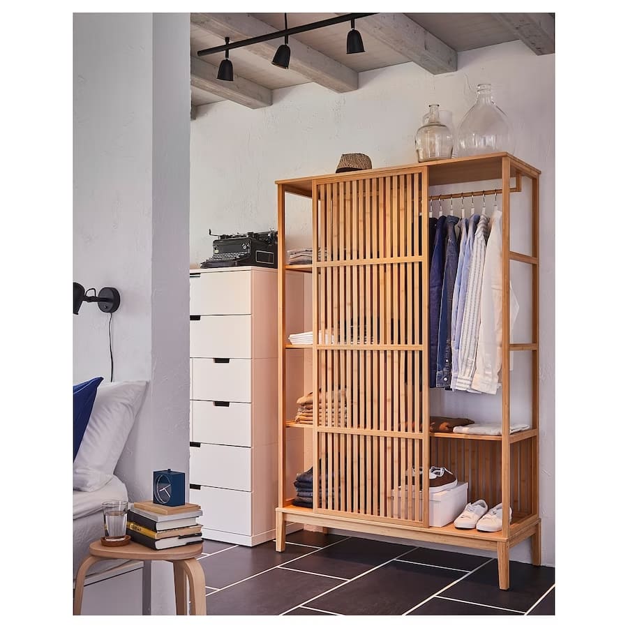 NORDKISA-Open-wardrobe-with-sliding-door bamboo