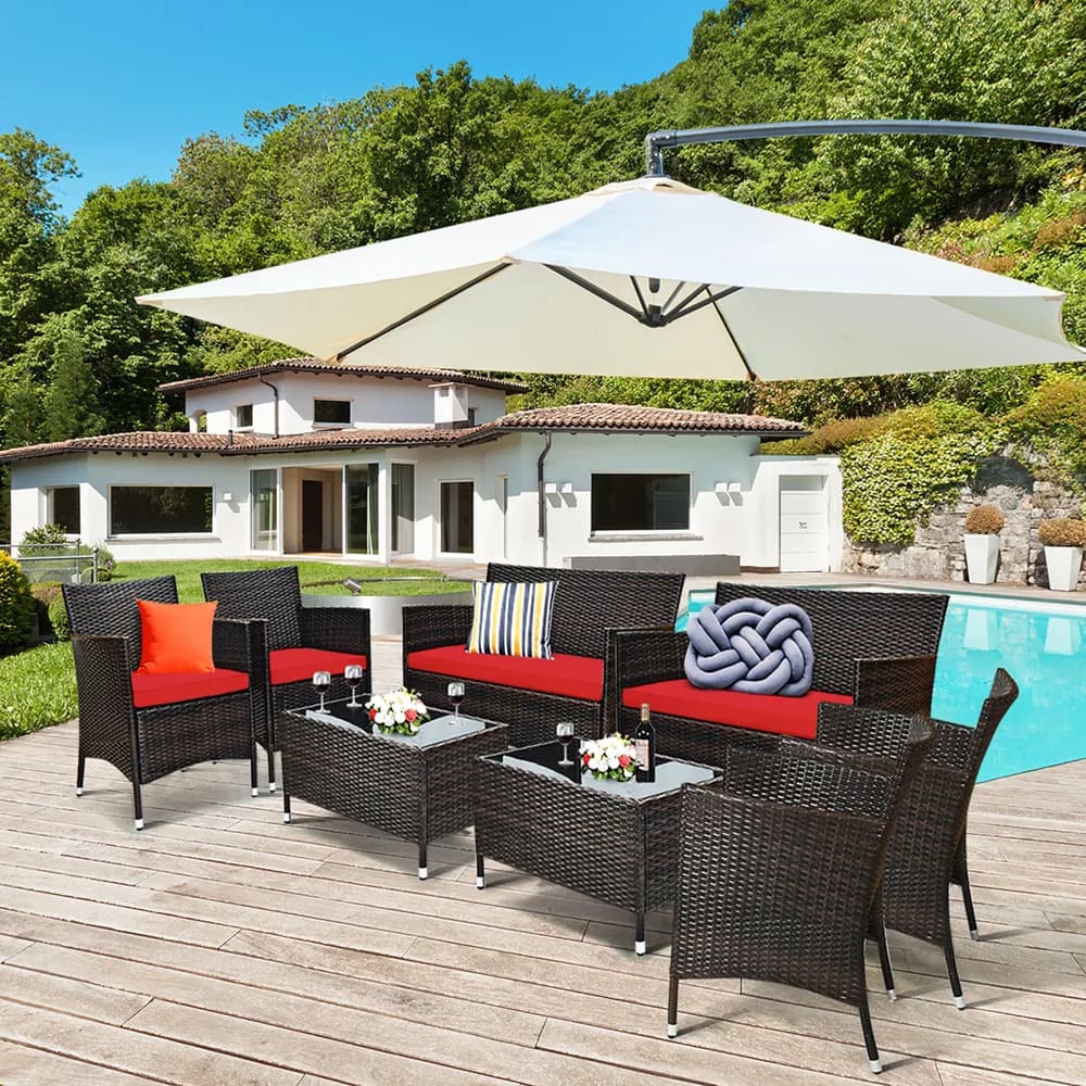 Costway 8PCS Rattan Patio Furniture Set Cushioned Sofa Chair Coffee Table