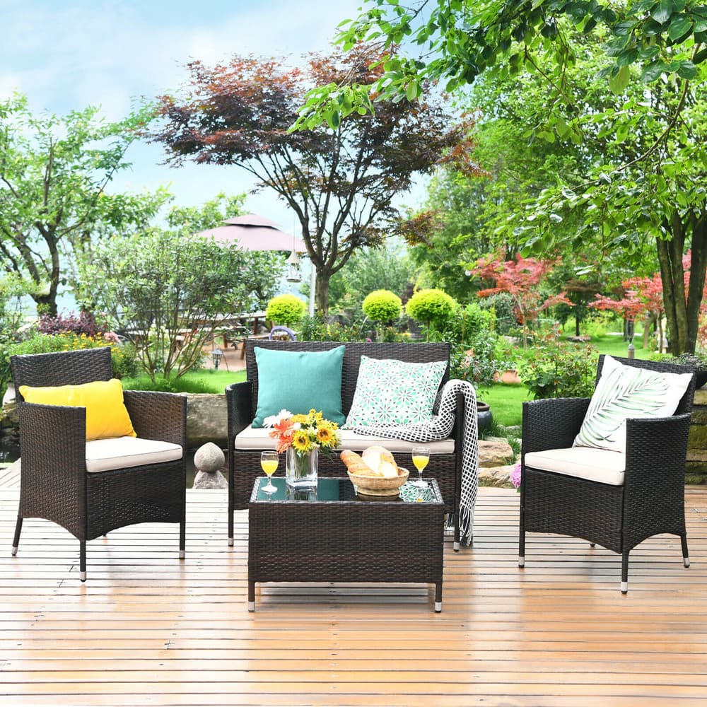 Walmart Costway 4PCS Rattan Patio Furniture Set Sofa Chair Coffee Table