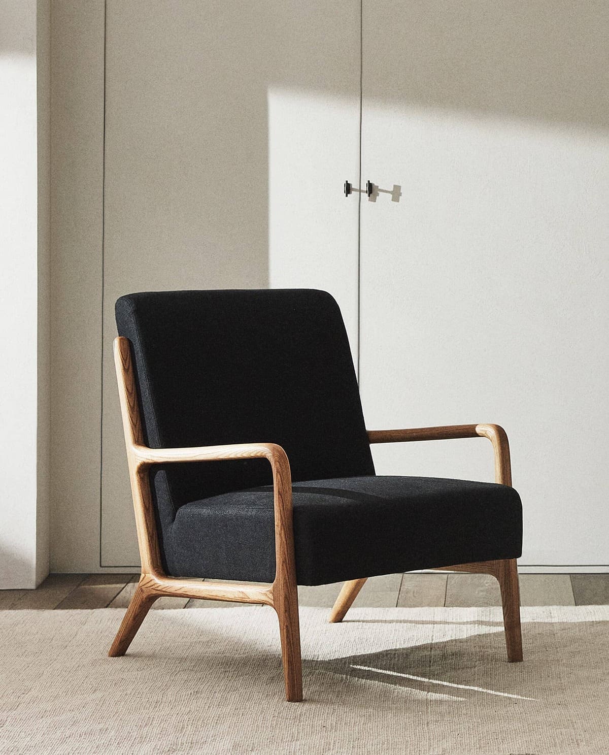 Ash Wood and linen armchair