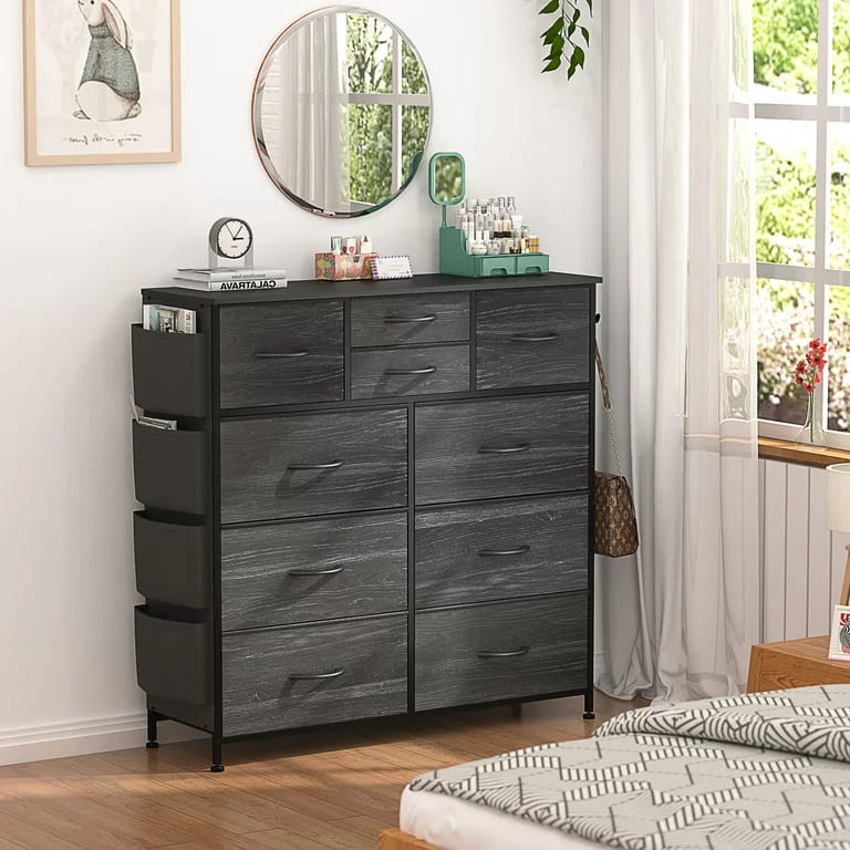 GIKPAL 10 Drawer Dresser, Chest of Drawers for Bedroom with Side Pockets and Hooks
