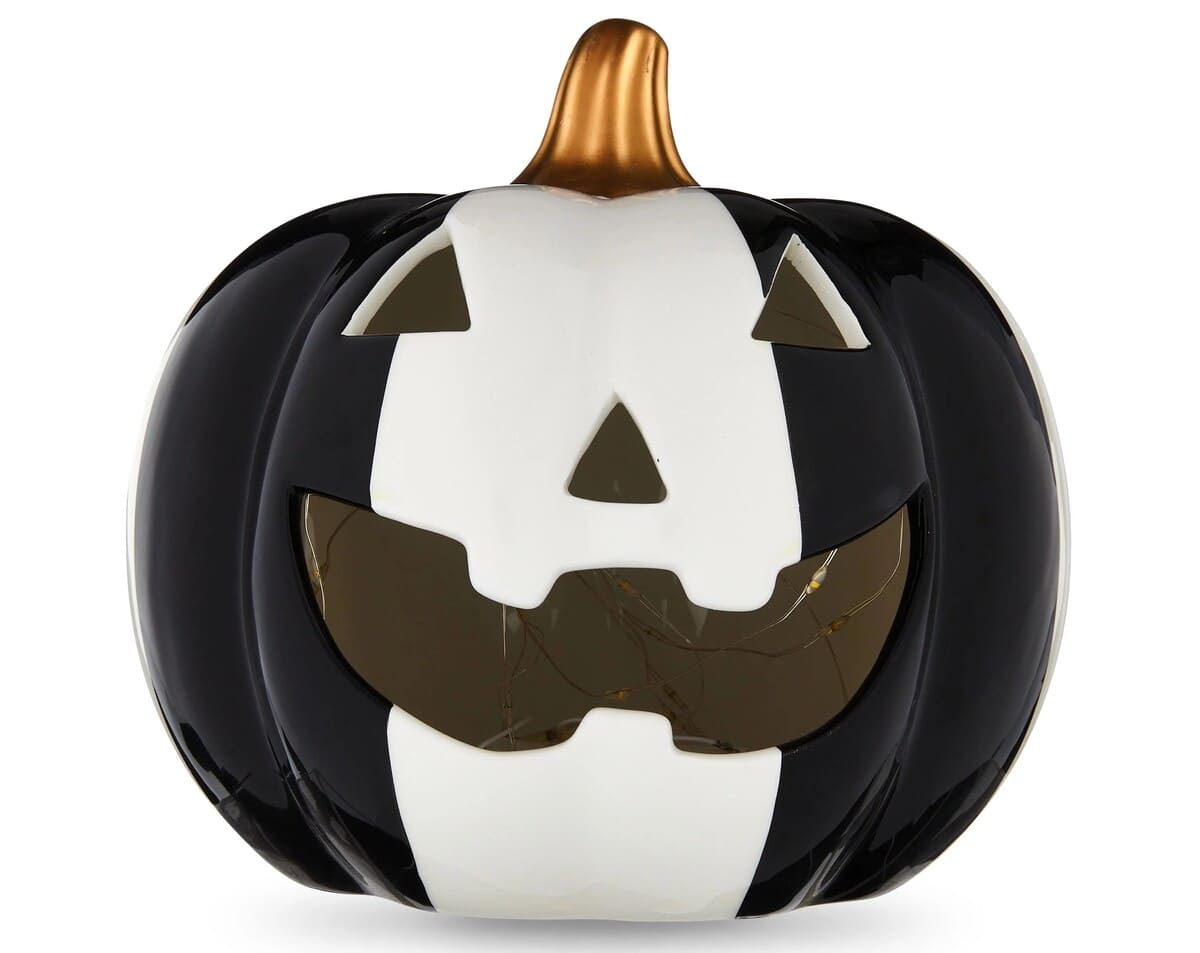 Halloween Ceramic Black White LED Jack-O-Lantern Decoration
