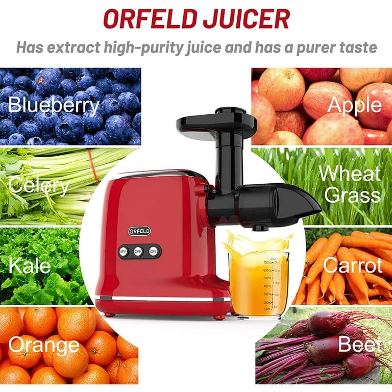 ORFELD Juicer Machines for Fruits Vegetable Cold Press Juicer Centrifugal Juicer Quiet Motor Red