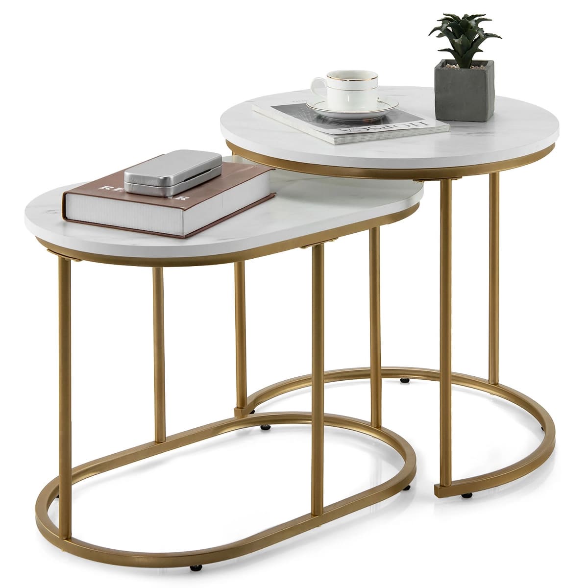 Target Costway Nesting Coffee Table Modern Set of 2 Marble Coffee Side Table Set Living Room