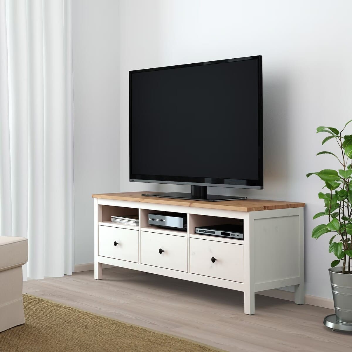HEMNES TV unit, white stain light brown