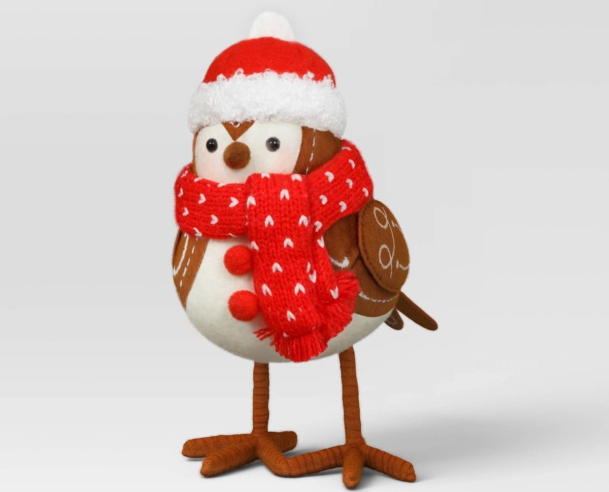 Featherly Friends Fabric Bird Christmas Figurine Wearing Red Scarf from Target